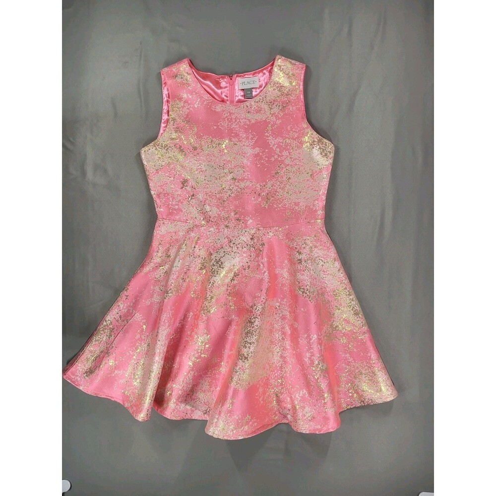 The Children's Place Girls Pink & Gold Metallic Brocade Party Dress Size 14